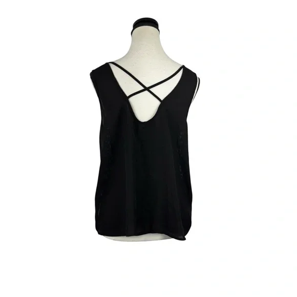 Black Lace Sleeveless Blouse Sheer Crochet Cutout Boho Goth Festival Clubwear M - Picture 5 of 11